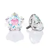 Pendientes de Aleación de Titanio F136 con Base Redonda, Circonita Cortada Flor de Cerezo, Clavos para Hélice Auditiva, Joyería con Base de Copa, Clavos para Labio con Circonita Flor de Cerezo Engastada en Garras