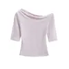 Top Sexy de Chica Atractiva de Un Hombro y Manga Media 2026 Nuevo de Verano Versátil Adelgazante que Ceñe la Cintura Camiseta de Manga Corta con Mangas de Tres Cuartos