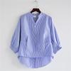 2024 Nova Camisa Estilo Coreano Solta Manga Lanterna Feminina Fenda nas Costas Irregular Cor Sólida Decote V Top Camisa Feminina
