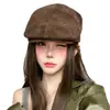 Gorra de Boina Retro Británica de Color Sólido para Mujer, Estilo Coreano Primavera y Otoño, Gorra de Pato Versátil que Adelgaza el Rostro, Boina de Calle de Moda para Pareja