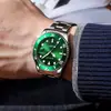 Calendário mais vendido transfronteiriço lupa relógio masculino fantasma d'água verde pulseira de aço relógio de quartzo esqueleto fabricante atacado em estoque