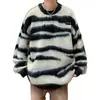 Suéter de rayas color block para otoño e invierno, estilo holgado y relajado para hombre, top de punto casual retro americano para parejas