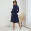 Amazon Comercio Exterior 2024 Nuevo Otoño e Invierno Vestido Francés de Tirantes Falda Calada Transfronterizo Cuello en V Plisado Lunares