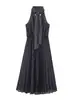 Comércio exterior transfronteiriço moda feminina, novo outono moda europeia e americana vestido midi de bolinhas com gola halter acinturado 1165169