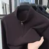 Camiseta de manga larga para hombre con cuello alto y media cremallera, nueva de otoño 2026, jacquard, estilo old money, casual, transpirable