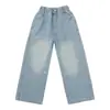 Jeans de pierna recta para niñas, nuevo modelo primavera y otoño 2026, pantalones anchos con bordado de estrellas para niños y estudiantes de secundaria, delgados
