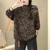 Suéter de Tricô de Algodão com Estampa Artística de Manga Longa, Pulôver Slimming Versátil, Camisa Básica Solta para Mulheres - Coleção Primavera e Outono 2026