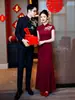 Nuevo vestido de novia cheongsam estilo chino para la novia, falda larga de sirena con cuello alto y mangas cortas, vestido de noche entallado para la recepción de la boda