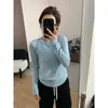 Camiseta de manga larga adelgazante de otoño con diseño de costuras visibles, top versátil adelgazante para mujer de primavera y otoño con hombros normales y alta elasticidad