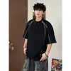 Camiseta de Retazos Desconstruida Inspirada en el Diseño para Hombre, Verano Hombro Normal Manga Corta Bloques de Color Estilo Urbano Holgada Top de Media Manga