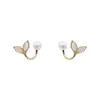 @Oferta Especial@ Aretes de Piedra Ojo de Gato Coreana con Perlas de Cola de Pez para Mujer, Diseño de Lujo Ligero de Nicho, Aretes de Botón Elegantes, Artículo Popular de Tiktok