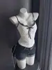 Camisola de encaje tipo patchwork estilo vacacional para mujer, verano 2026, se puede usar como capa exterior, entallada en la cintura, adelgazante, con copas de sujetador incorporadas