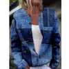 2025 Nueva Estación Independiente Amazon Impresión Digital Aguja Gruesa Cardigan Grande para Mujer Cuello en V Corto Manga Larga Suéter de Imitación