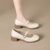 Zapatos Mary Jane de Estilo Nuevo para Mujer Primavera 2026, Punta Cuadrada Baja, Tacón Grueso, Estilo Suave y Femenino, Zapatos de Cuero Blancos Profesionales