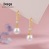 Brincos Xi Gu E1081 Prata S925 Feminino Diamante Cintilante Elegante Estilo Elegante Gancho de Orelha Brincos de Pérola Pendentes
