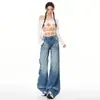 2026 Diseño Retro Estilo Americano de Ala Ancha Jeans Sueltos Lavados de Pierna Ancha para Mujer Pantalones Rectos de Pierna Ancha hasta el Suelo