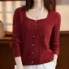 Nuevo top de punto de núcleo para otoño e invierno, cárdigan fino de lana, chaqueta tejida para mujer, suéter corto de punto abierto de cintura alta