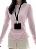 Camisa base de manga longa protetora solar semi-transparente chique suave estilo coreano para mulheres, top camiseta de algodão floco de neve leve e respirável para primavera, verão e outono