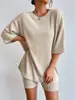 2026 nuevo conjunto de shorts casuales de verano de color liso para mujer, holgado, de cuello redondo, moda europea y americana transfronteriza AliExpress