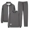 Conjunto esportivo masculino de duas peças com jaqueta cardigã de gola alta, moletom de gola redonda e conjunto de corrida de três peças, tamanho grande, solto e casual para homens