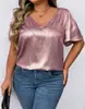 Camiseta de Manga Corta para Mujer, Color Sólido, Cuello en V, Corte Holgado, Nueva Colección Primavera/Verano 2026, Sitio Independiente de Amazon Transfronterizo Europeo y Americano