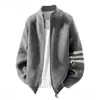 Estilo Old Money, cuello alto medio, doble cremallera, suéter de punto simple, cárdigan casual para hombre para primavera y otoño, estilo para parejas, diseño de tres rayas