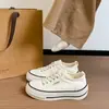 Zapatos de lona transpirables de color sólido con suela gruesa y puntera redonda para mujer, zapatillas casuales tipo slip-on de estilo coreano, nuevos 2026, de caña baja