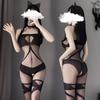 Medias Sexys de Malla Sexy Tirantes Tirantes Secretaria Sin Tirantes Puntada Rombo Simple Pantimedias con Abertura en la Entrepierna WY7949