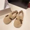 Pantuflas peludas de moda para mujer, adecuadas para usar en exteriores, a la moda para ir al trabajo, de punta cerrada, suela suave, suela plana, estilo otoño e invierno, nuevos zapatos de algodón 2026