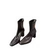 O Chefe Recomenda [Botas Que Te Deixam Mais Magra] com Bico Quadrado Pequeno, Salto Bloco, Salto Alto, Botas Elásticas, Botas Curtas Elegantes e Versáteis