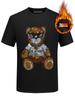 Camiseta de Manga Corta con Oso de Pedrería para Hombre, Otoño e Invierno, Forro Polar, Engrosada, Cuello Redondo, Algodón Puro, Nuevo Estilo 2026, Camiseta Básica de Moda