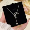 Colar de Estrela e Lua para Mulheres, Gargantilha de Verão, Design de Nicho, Corrente para Clavícula de Estrela e Lua Estilo Ins, Colar Pequeno de Estrela em Aço Titânio