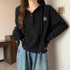 Camiseta con Capucha de Manga Larga y Botones, Talla Extra Grande 1.0-150kg para Mujer, Nueva de Estilo Coreano para Primavera y Otoño, Top Holgado con Efecto Adelgazante