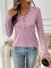 Tops de Capa Base Transfronterizos Europeos y Americanos para Mujer, Camisetas de Otoño e Invierno, Tops de Punto de Manga Larga con Cuello en V para Mujer con Diseño de Botones, Versátiles