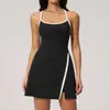 Vestido de yoga transpirable de tacto desnudo para mujer, con diseño sexy de corte hueco, ajustado, para fitness, secado rápido, corto