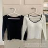 316# cachemir antibacteriano ropa cálida estilo Hepburn color de contraste copa integrada otoño e invierno engrosado cepillado cuello de rombos top de manga larga