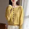 Cardigan chaqueta de punto fino para mujer, cuello redondo, abotonado, hueco, lana ondulada 2026, estilo nuevo, otoño-invierno, holgado, elegante