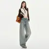 Jeans de pierna ancha de 26 pulgadas para mujer, pantalones cropped rectos adelgazantes, longitud extendida, admite dropshipping