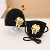 Outono e inverno novo chapéu infantil bolsa conjunto de duas peças desenho animado chifres inverno lã chapéu meninas chapéu de malha doce