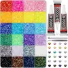 Caja de 24 compartimentos moderna y popular de diamantes de resina jelly de color AB con base plana, empaquetada para arte de uñas DIY, accesorios pequeños, venta al por mayor