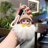 Llavero de muñeca con sombrero de lana de lazo, juguete de peluche de piel sintética de zorro, colgante de correa de mano, decoración para bolso de niña