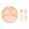 Plato con Ventosa Resistente a Caídas, Tenedor, Cuchara y Taza de Silicona de Grado Alimenticio Transfronterizo, Set con Babero de Silicona