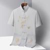 Traje Tang de Seda de Gelo Masculino Fino de Manga Curta Roupa para Homens de Meia-idade e Idosos Camisa para Vovô Estilo Chinês Roupas de Primavera e Verão para Idosos