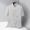 Conjunto Tang Suit de Seda Gelada Masculino Fino de Manga Curta para Pais de Meia-Idade e Idosos, Hanfu Sênior Estilo Chinês Camisa de Vovô Primavera 098