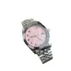 Reloj Lao Jia Datejust de Cuarzo para Mujer Anillo de Diente de Perro Rosa Diamante Rosa Números Romanos Reloj de Cuarzo de Negocios para Mujer Hombre