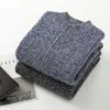 Nuevo cárdigan de lana para otoño e invierno, cuello alto medio para hombre, chaqueta gruesa de cachemira, tejido de punto de color contrastante, tops para hombre
