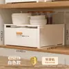 Cesta para Gaveta de Armário Rack de Armazenamento Deslizante Caixa de Armazenamento para Tigelas e Pratos de Condimentos Tipo Gaveta Rack Laminado para Armário Inferior de Cozinha