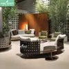 Sofá de Jardín de Ratán para Exteriores, Sofá Curvo Redondo Individual para Balcón, Modelo de Madera Maciza para Sala de Exposición, Muebles para Villa al Aire Libre