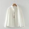 Ropa de Mujer de Comercio Exterior Etiqueta Corte Bordado Flor de Ciruelo Algodón Puro Camisa Blanca para Mujer Base Casual Forrada de Polar Top Base Engrosamiento Moderno
