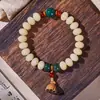 Pulsera Auténtica de Raíz de Bodhi Jade Crema Raíz de Frijol de Leche Natural Doble Círculo para Hombres y Mujeres 6*9mm Pulsera Suave Enrollada en el Dedo